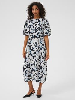 KAFFE Paco Floral A-Line Short Sleeve Midi Dress, Blue/Multi