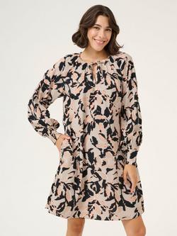 KAFFE Paco Abstract Floral Tie Neck Mini Dress, Multi, Multi