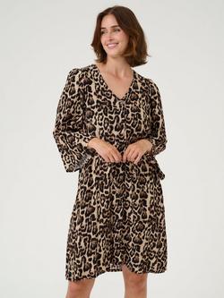 KAFFE Pedra Leopard Print Knee Length Dress, Beige, Beige