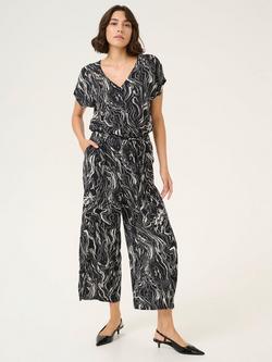KAFFE Mira Abstract Swirl Jumpsuit, Black/Chalk, Black/Chalk