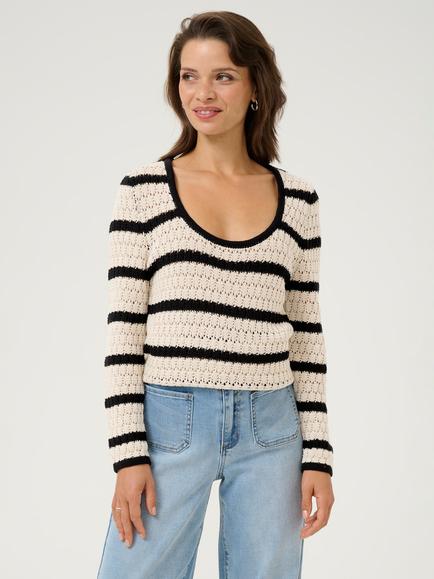 KAFFE Eleanor Stripe Scoop Neck Fitted Jumper, Beige/Natural, Beige/Natural