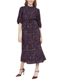 Sisters Point Ventia Abstract Print High Neck Midi Dress, Navy/Red, Navy/Red