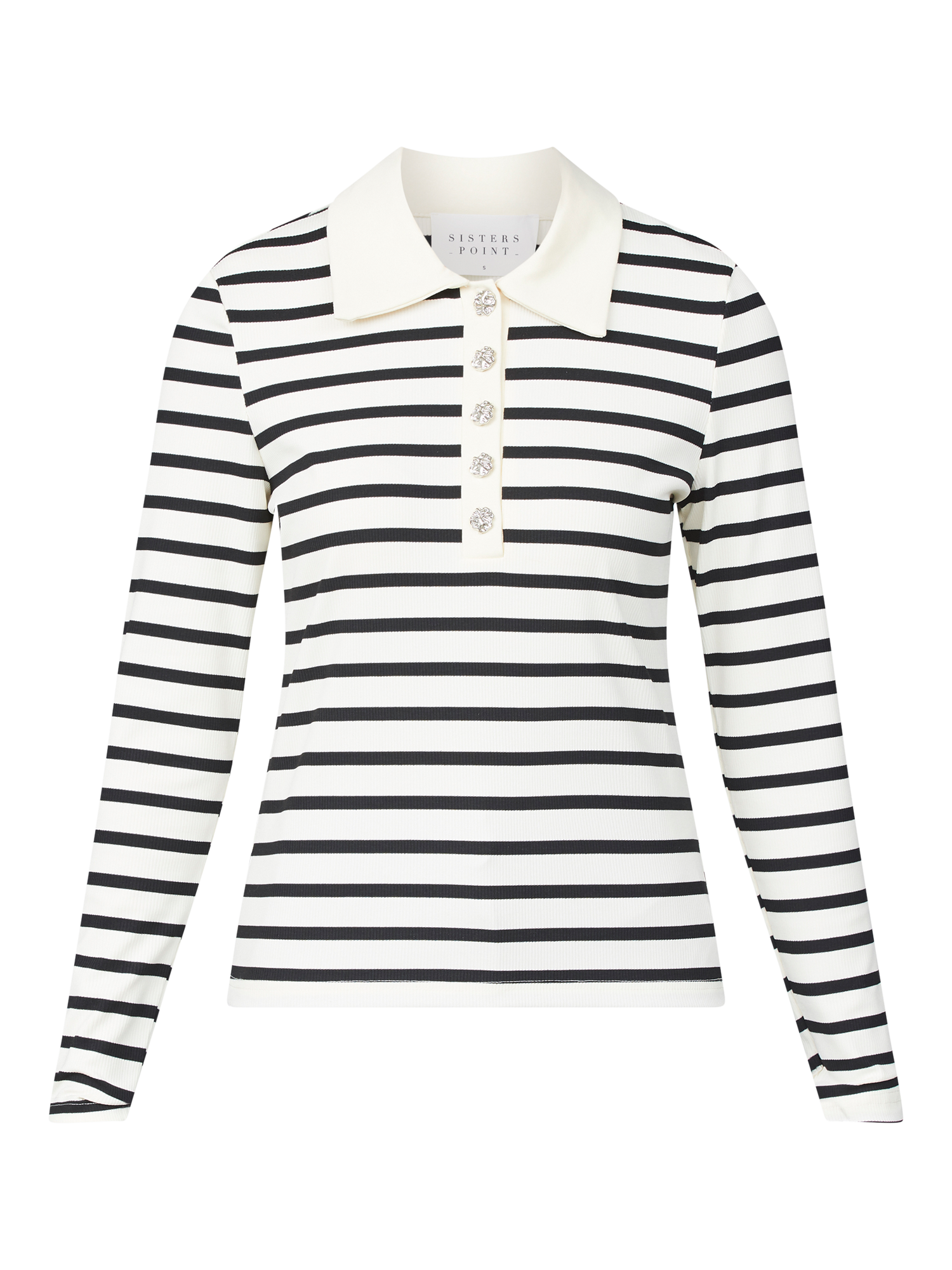 Product image 3 of 4, which shows Sisters Point Vepi Stripe Polo Shirt, Cream/Black, XL