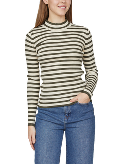 Sisters Point Huga Stripe High Neck Top, Khaki/White, Khaki/White