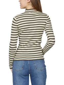 Sisters Point Huga Stripe High Neck Top, Khaki/White - view 2, Khaki/White