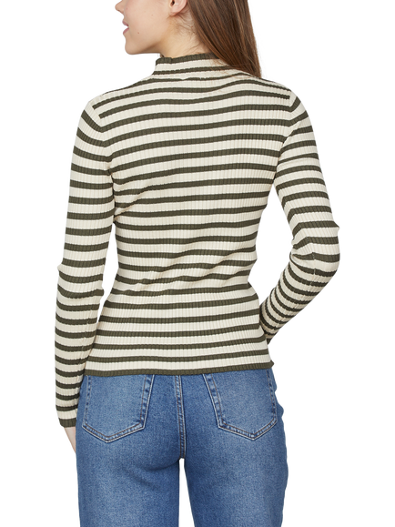 Sisters Point Huga Stripe High Neck Top, Khaki/White - view 2, Khaki/White