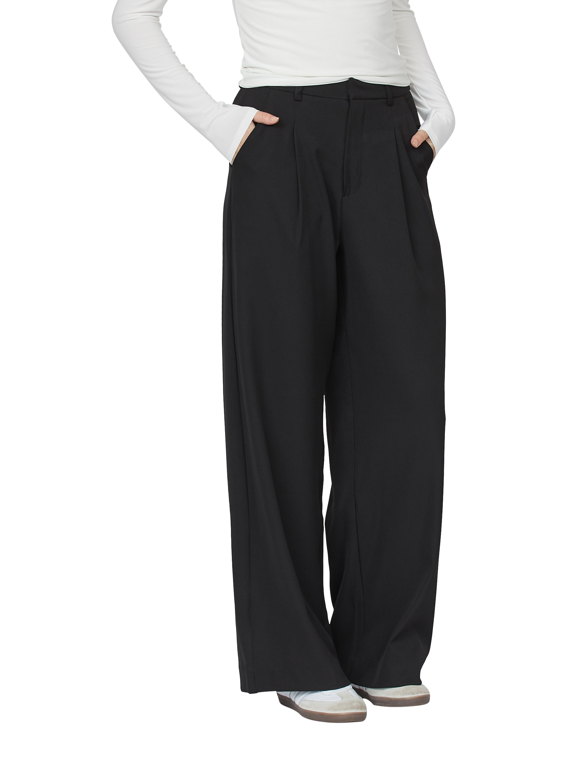 Product image 1 of 4, which shows Sisters Point Great Tailored Wide Leg Trousers, Black, S