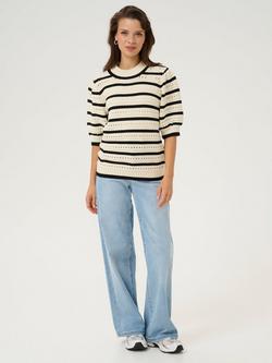 KAFFE Evelyn Stripe Short Sleeve Jumper - view 2, Beige/Multi