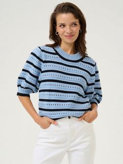 KAFFE Evelyn Stripe Short Sleeve Jumper, Blue/Multi