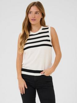 KAFFE Lizza Stripe Sleeveless Jumper, Chalk/Black Deep, Chalk/Black Deep