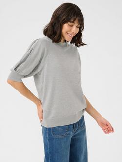 KAFFE Lone High Neck Short Sleeve Jumper, Grey Melange