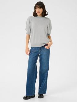 KAFFE Lone High Neck Short Sleeve Jumper - view 2, Grey Melange