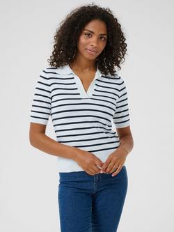 KAFFE Lizza Strile V-Neck Polo Knit, Chalk/Midnight, Chalk/Midnight