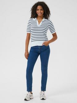 KAFFE Lizza Strile V-Neck Polo Knit, Chalk/Midnight - view 2, Chalk/Midnight