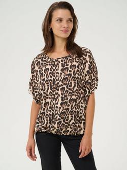 KAFFE Amber Leopard Short Sleeve Blouse, Beige/Multi, Beige/Multi