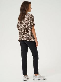 KAFFE Amber Leopard Short Sleeve Blouse, Beige/Multi - view 2, Beige/Multi