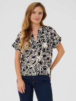 KAFFE Ano Floral Short Sleeve Blouse, Black/Light Beige