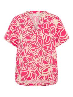 KAFFE Ano Floral Short Sleeve Blouse, Rasberry/Beige
