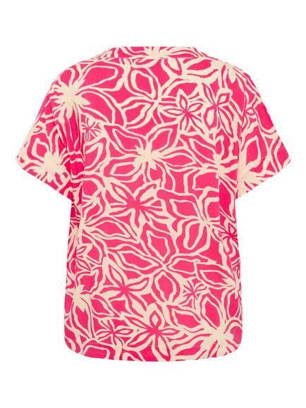 KAFFE Ano Floral Short Sleeve Blouse - view 2, Rasberry/Beige