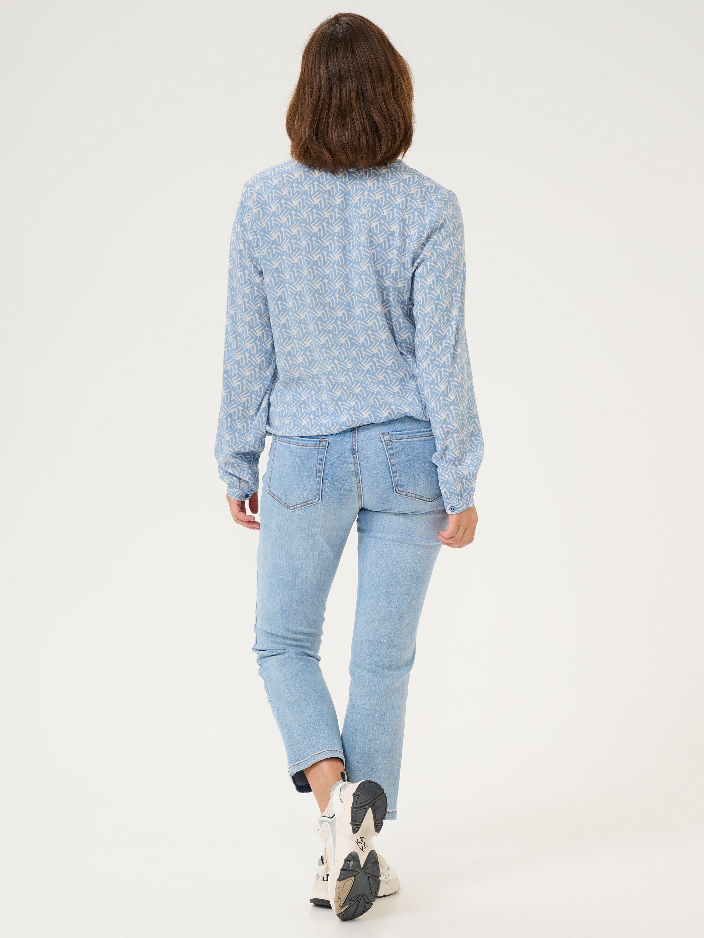 Product image 2 of 6, which shows KAFFE Ditte Moonstruck Print V-Neck Blouse, Mid Blue, 8