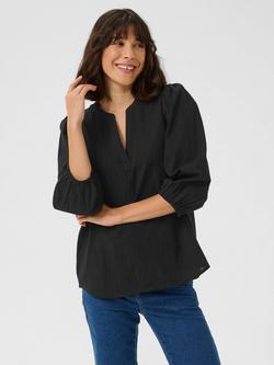 KAFFE Jollia Zia Notch Neck Top, Black Deep