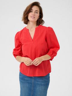 KAFFE Jollia Zia Notch Neck Top, Hibiscus