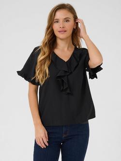 KAFFE Mariana Ruffle Short Sleeve Blouse, Black, Black
