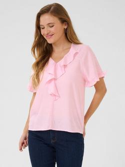 KAFFE Mariana Ruffle Short Sleeve Blouse, Mid Pink