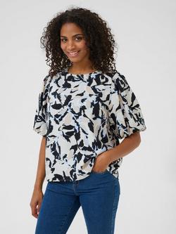 KAFFE Paco Floral Short Sleeve Blouse, Blue/Multi