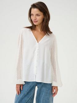 KAFFE Sonja Lace Sleeve Top, Chalk, Chalk