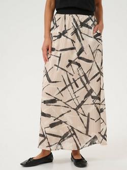 KAFFE Archy Abstract Pleated Maxi Skirt, Beige/Multi, Beige/Multi