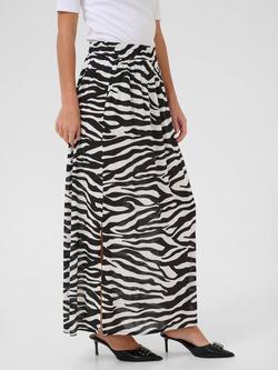 KAFFE Edita Amber Zebra Print Maxi Skirt, Black/Chalk, Black/Chalk