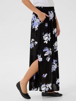 KAFFE Edita Amber Floral Print Maxi Skirt, Black/Blue, Black/Blue