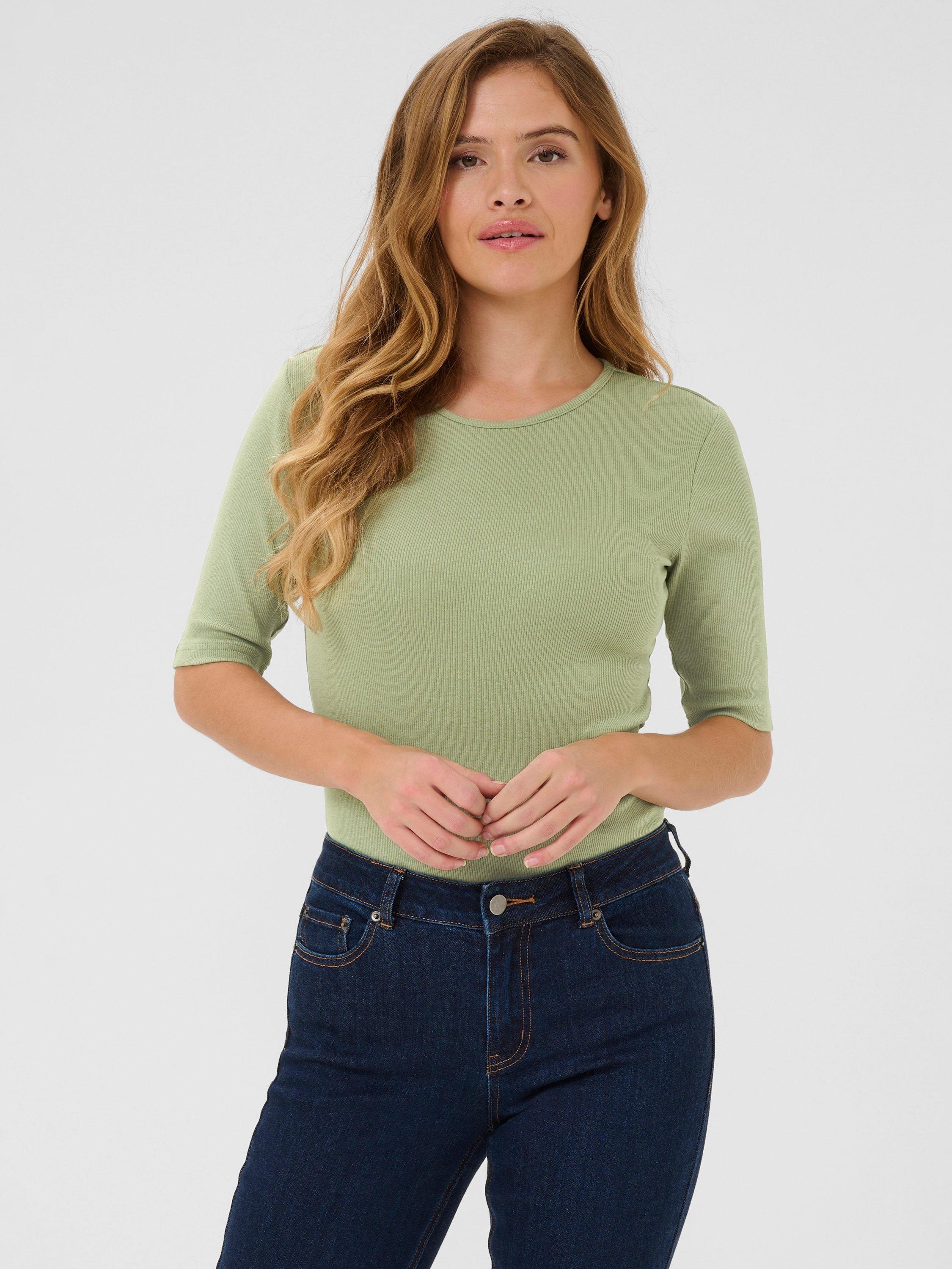 KAFFE Carna Cotton Crew Neck T-Shirt, Mid Green