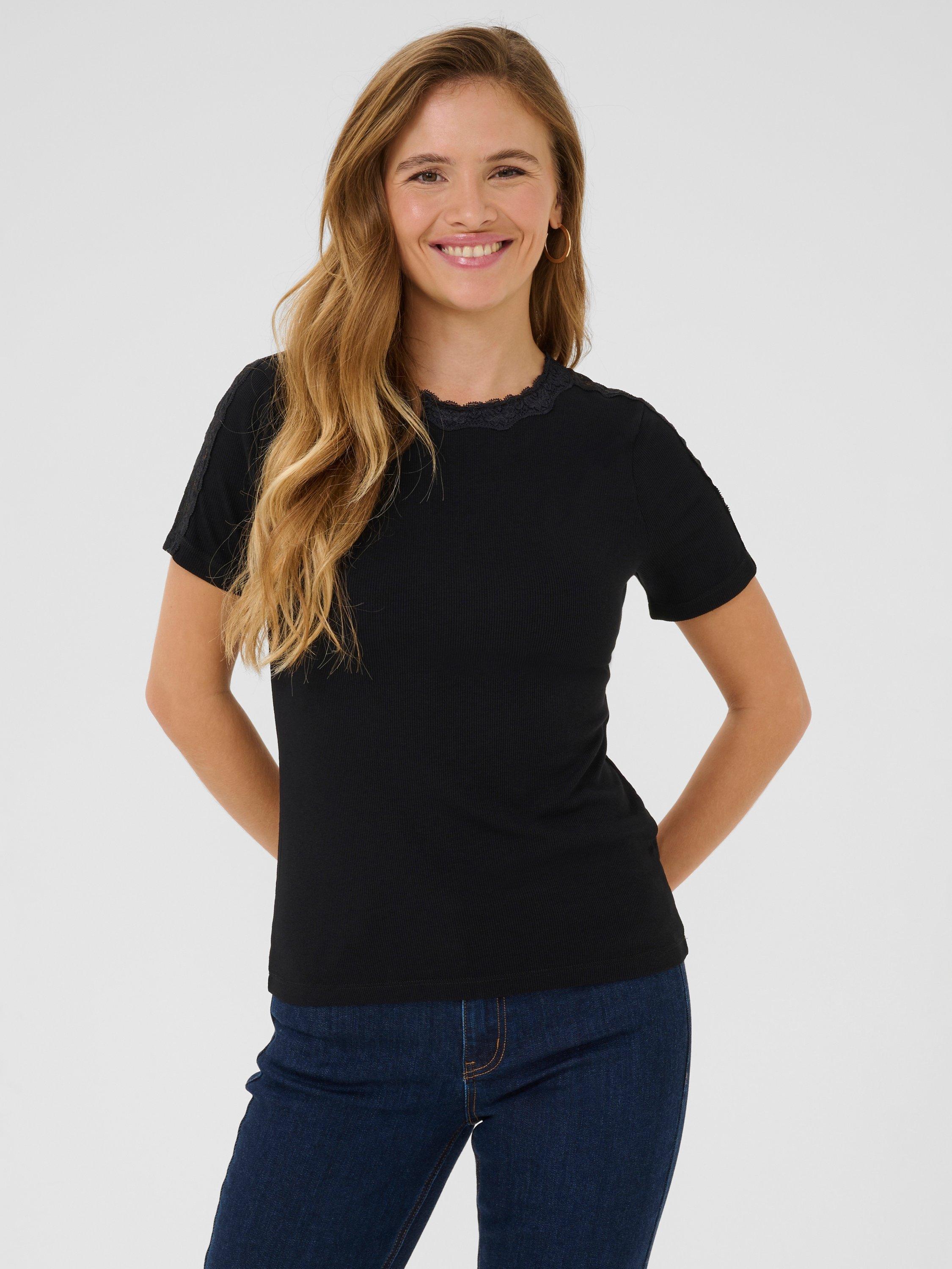 KAFFE Jenna Lace Crew Neck T-Shirt, Black