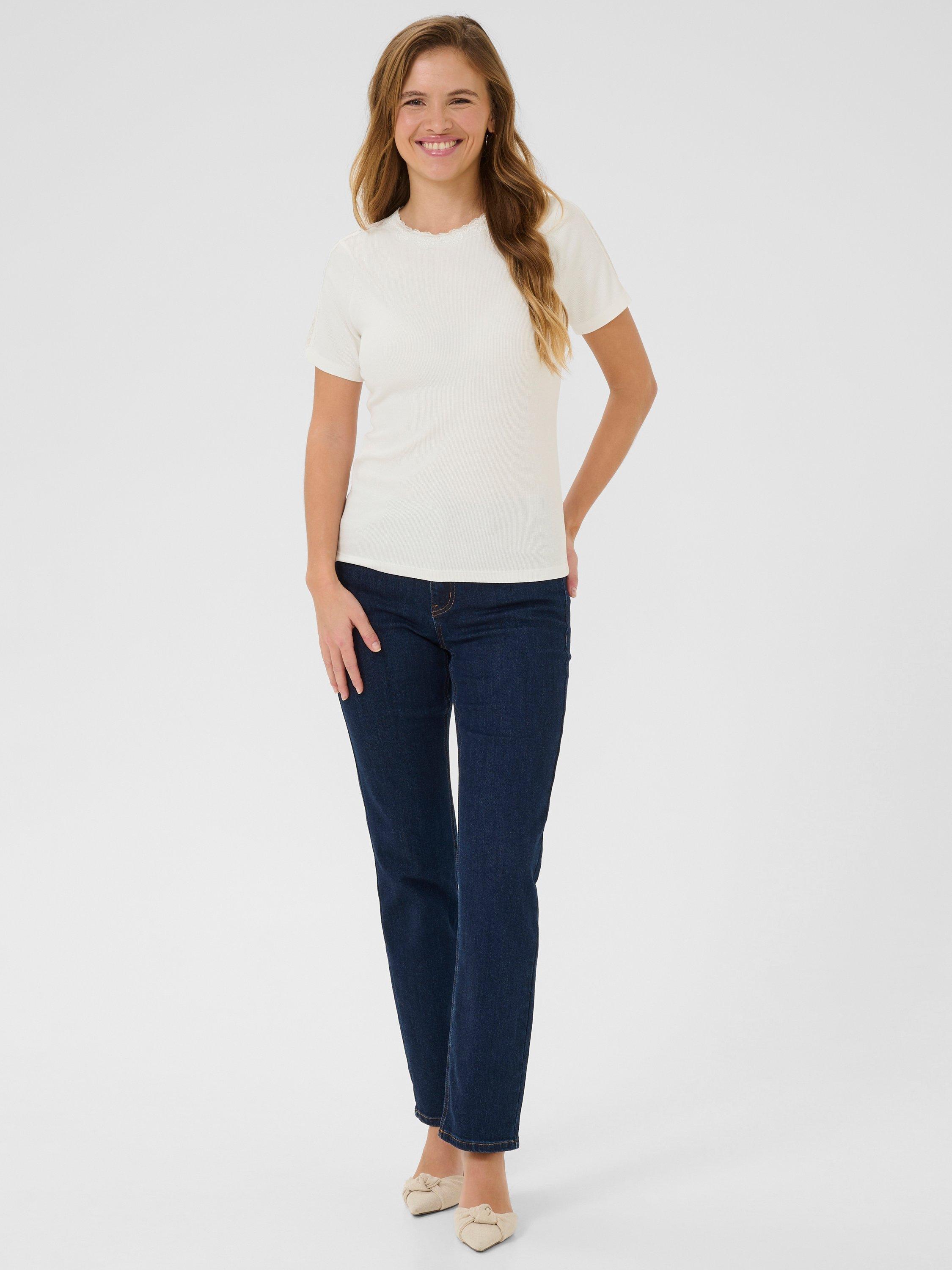 Product image 2 of 4, which shows KAFFE Jenna Lace T-Shirt, Chalk, M