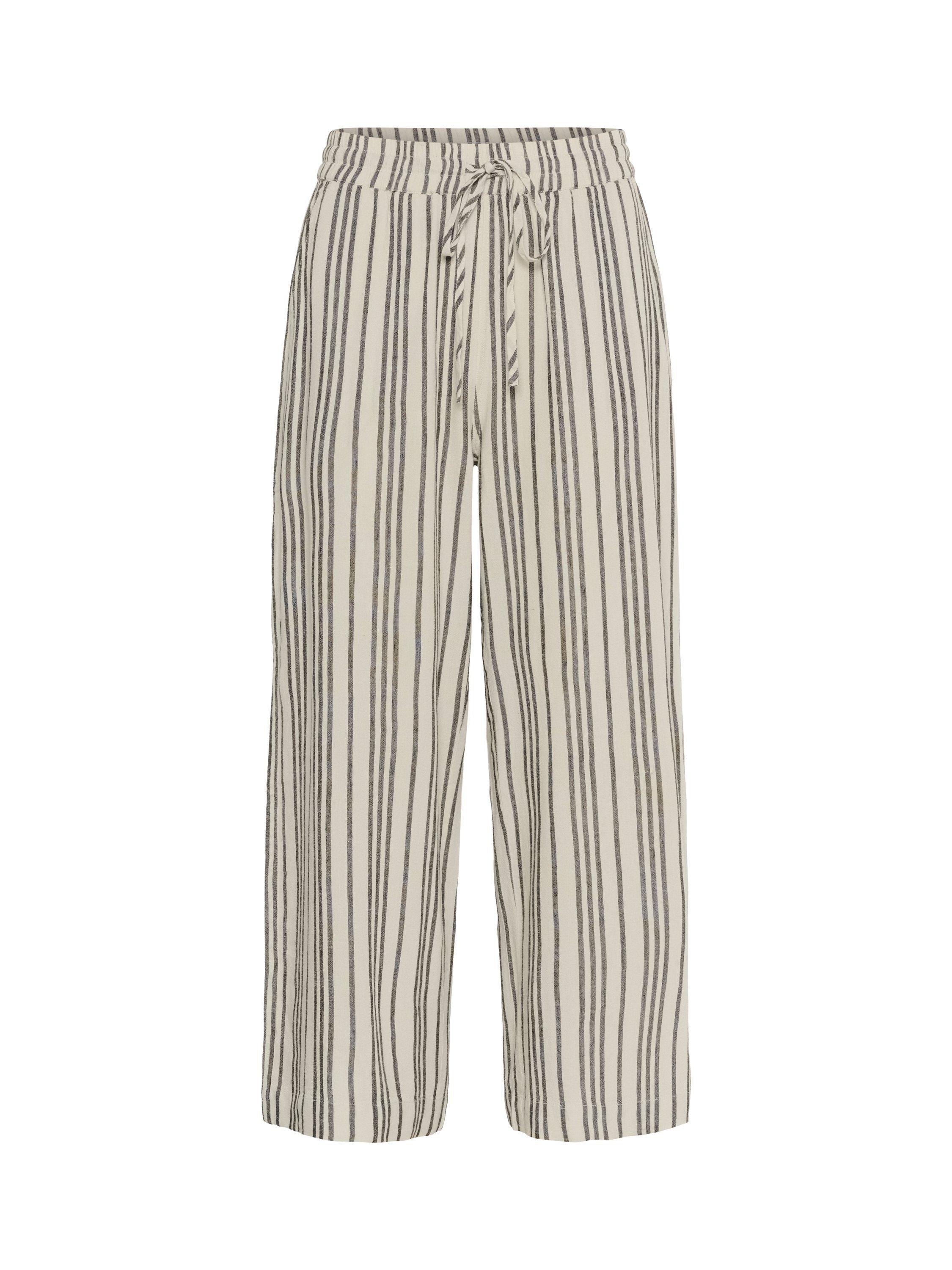 Product image 1 of 2, which shows KAFFE Milia Stripe Cropped Wide Leg Trousers, Moonstruck/Black, 8