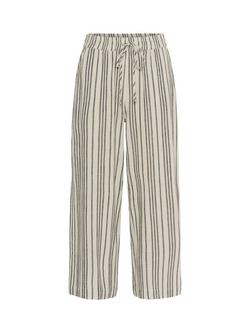 KAFFE Milia Stripe Cropped Wide Leg Trousers, Moonstruck/Black, Moonstruck/Black