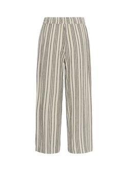 KAFFE Milia Stripe Cropped Wide Leg Trousers, Moonstruck/Black - view 2, Moonstruck/Black
