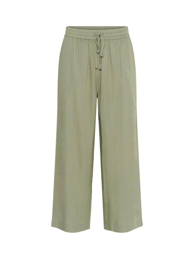 Product image 1 of 2, which shows KAFFE Milia Linen Blend Elasticated Waist Cropped Wide Leg Trousers, Green, 8