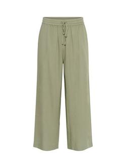 KAFFE Milia Linen Blend Elasticated Waist Cropped Wide Leg Trousers, Green, Green
