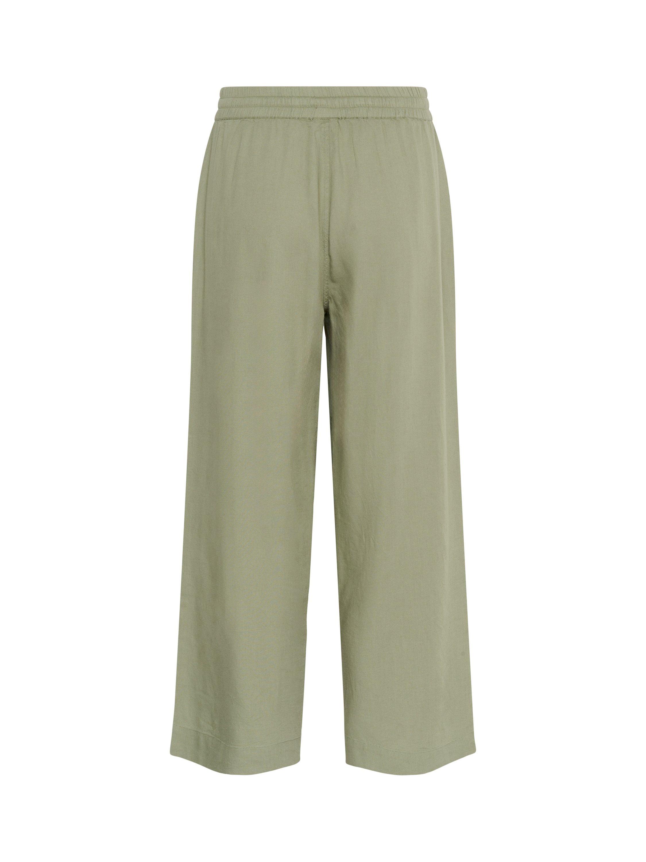 Product image 2 of 2, which shows KAFFE Milia Linen Blend Elasticated Waist Cropped Wide Leg Trousers, Green, 8