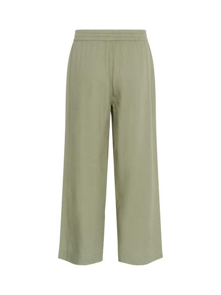 KAFFE Milia Linen Blend Elasticated Waist Cropped Wide Leg Trousers, Green - view 2, Green