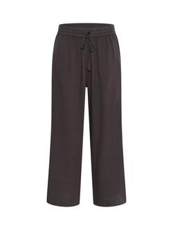 KAFFE Milia Linen Elasticated Waist Cropped Wide Leg Trousers, Black Oyster, Black Oyster