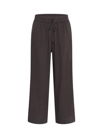 KAFFE Milia Linen Elasticated Waist Cropped Wide Leg Trousers, Black Oyster, Black Oyster