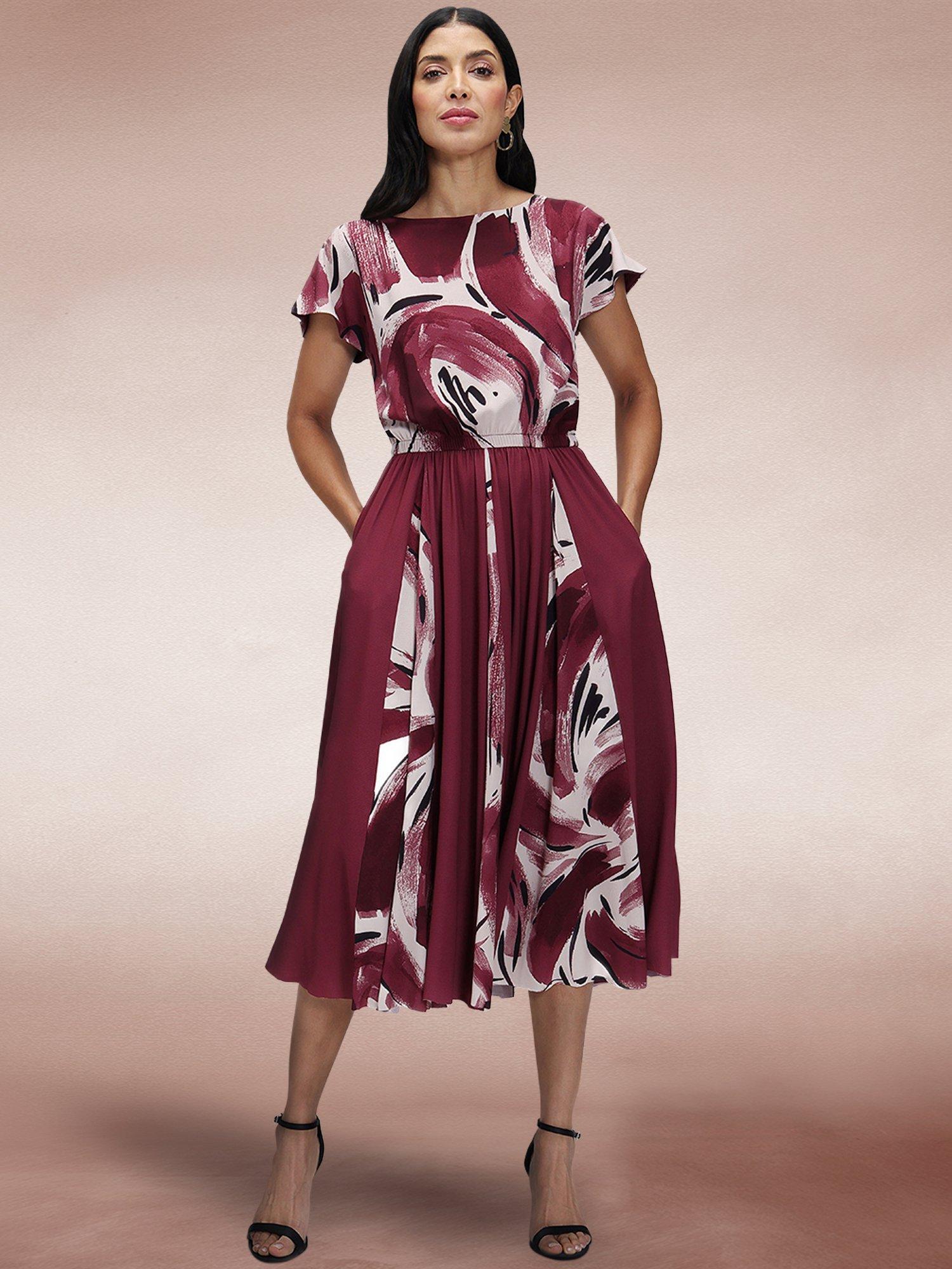 Product image 3 of 8, which shows HotSquash Pleated Midi Dress, Burgundy, 8