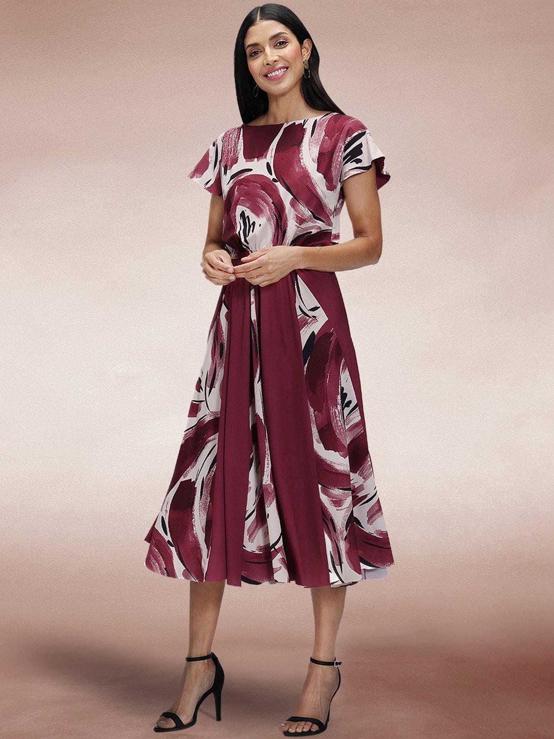Product image 5 of 8, which shows HotSquash Pleated Midi Dress, Burgundy, 8