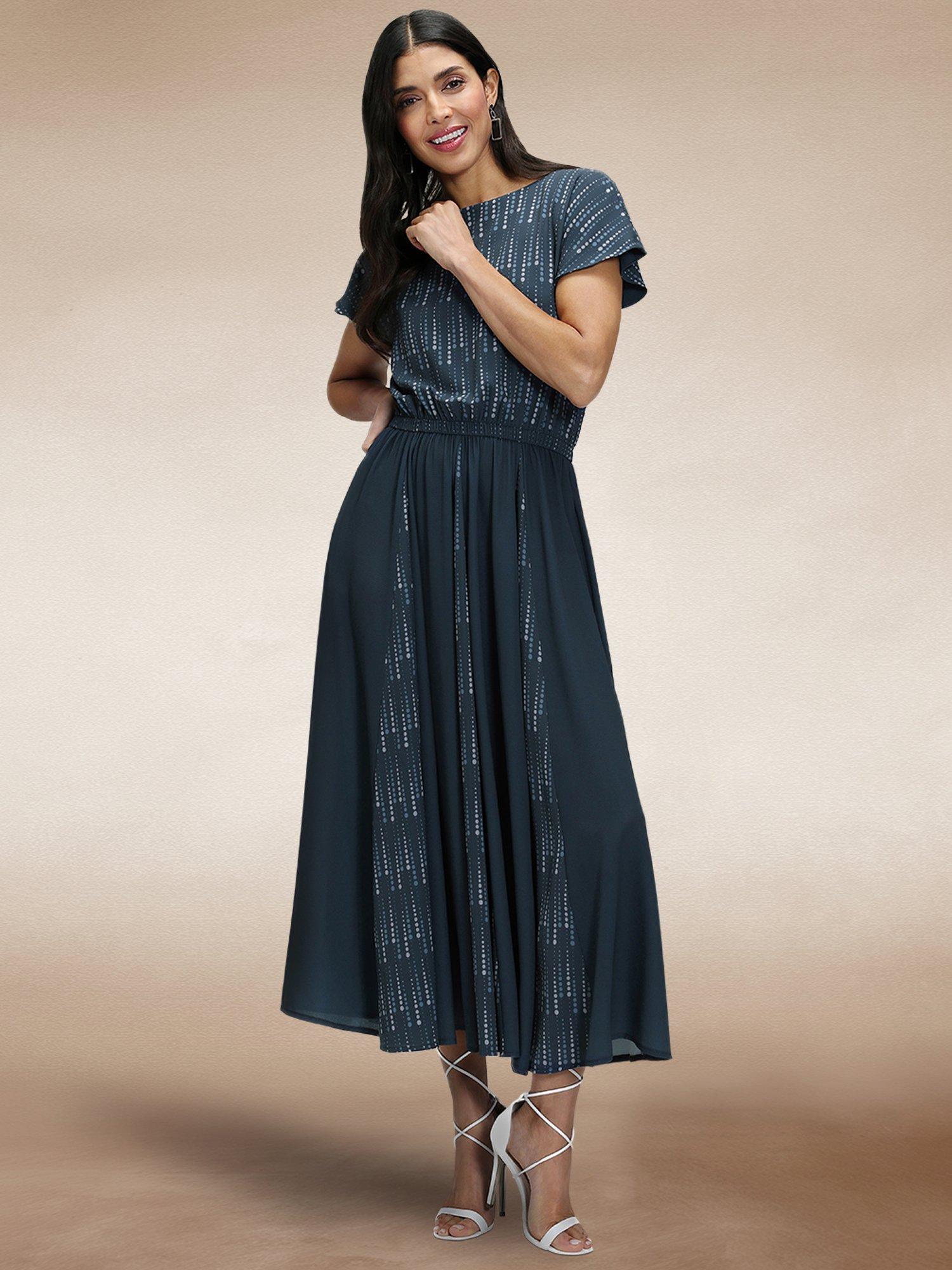 Product image 2 of 6, which shows HotSquash Pleated Midi Dress, Teal Drops, 8