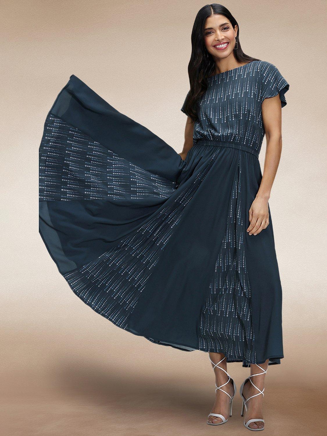 Product image 3 of 6, which shows HotSquash Pleated Midi Dress, Teal Drops, 8