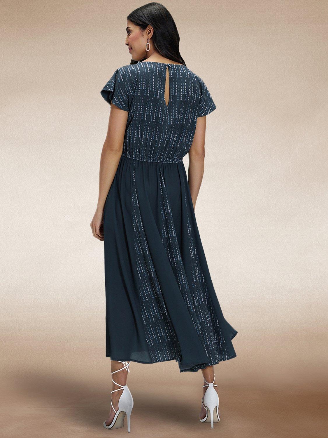Product image 4 of 6, which shows HotSquash Pleated Midi Dress, Teal Drops, 8